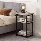 Tavolino Rustico a 3 Ripiani a C, Tavolino Stretto Salvaspazio con Ripiani Portaoggetti, Comodino Sottile per Soggiorno, Camera da Letto, GRIGIO