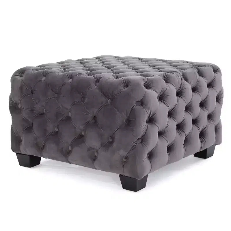 Okak Pouf Contenitore in Velluto con Cuciture a Rombo Trapuntate, Panchina Quadrata da Ingresso al Tatto Morbido, Pouf Poggiapiedi per Soggiorno