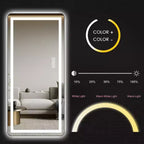 TUYOHW Specchio moderno a figura intera con LED regolabile, specchio a parete, specchio da terra con supporto, specchio per il corpo per soggiorno, nero