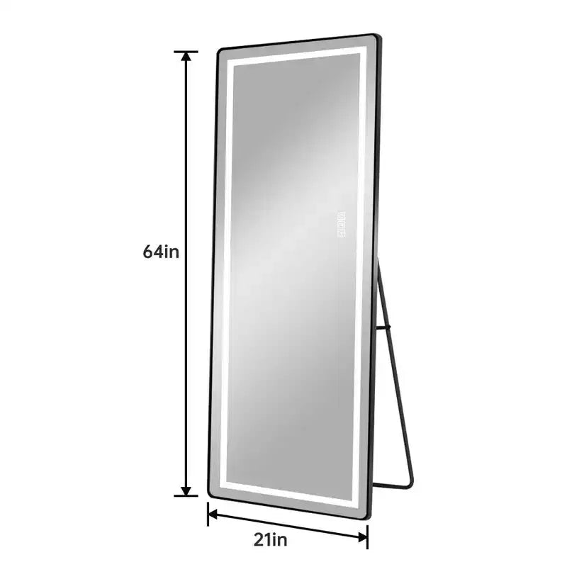 TUYOHW Specchio moderno a figura intera con LED regolabile, specchio a parete, specchio da terra con supporto, specchio per il corpo per soggiorno, nero
