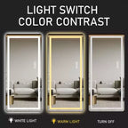 TUYOHW Specchio moderno a figura intera con LED regolabile, specchio a parete, specchio da terra con supporto, specchio per il corpo per soggiorno, nero