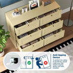 Cassettiera Boho Moderna a 6 Cassetti con Gambe in Legno Massello, Cassettone Lungo per Camera da Letto e Soggiorno