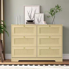 Cassettiera Boho Moderna a 6 Cassetti con Gambe in Legno Massello, Cassettone Lungo per Camera da Letto e Soggiorno