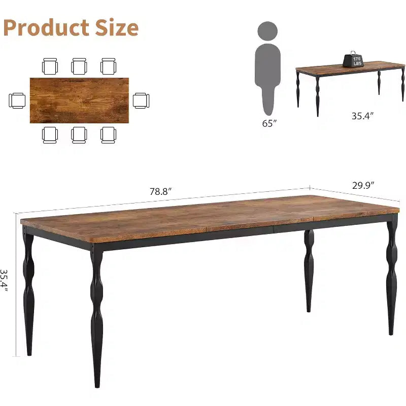 Tavolo da Pranzo Rettangolare per 6 Persone, Tavolo da Cucina Rustico da 200 cm, Tavolo da Pranzo Lungo in Legno, Tavolo da Pranzo e Tavolo per Feste, Grande Famiglia