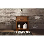 Comodino Redmond a 1 cassetto per cameretta o camera da letto, cassetto portaoggetti capiente, realizzato in robusto legno di pino, finitura atossica e sicura per i bambini