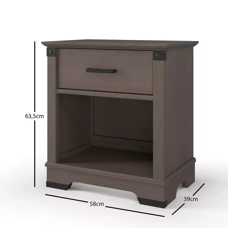 Comodino Redmond a 1 cassetto per cameretta o camera da letto, cassetto portaoggetti capiente, realizzato in robusto legno di pino, finitura atossica e sicura per i bambini