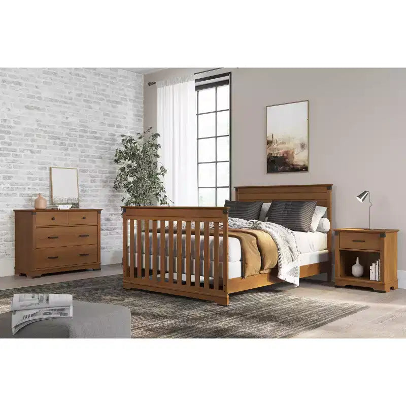 Comodino Redmond a 1 cassetto per cameretta o camera da letto, cassetto portaoggetti capiente, realizzato in robusto legno di pino, finitura atossica e sicura per i bambini