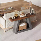 Console da Ingresso con Ripiano Aperto, Tavolino da Divano a 2 Livelli in Legno per Ingresso, Corridoio e Soggiorno - Mobile d'Arredo con Design a Trapezio