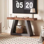 Console da Ingresso con Ripiano Aperto, Tavolino da Divano a 2 Livelli in Legno per Ingresso, Corridoio e Soggiorno - Mobile d'Arredo con Design a Trapezio