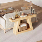 Console da Ingresso con Ripiano Aperto, Tavolino da Divano a 2 Livelli in Legno per Ingresso, Corridoio e Soggiorno - Mobile d'Arredo con Design a Trapezio