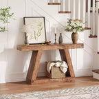 Console da Ingresso con Ripiano Aperto, Tavolino da Divano a 2 Livelli in Legno per Ingresso, Corridoio e Soggiorno - Mobile d'Arredo con Design a Trapezio