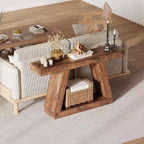 Console da Ingresso con Ripiano Aperto, Tavolino da Divano a 2 Livelli in Legno per Ingresso, Corridoio e Soggiorno - Mobile d'Arredo con Design a Trapezio