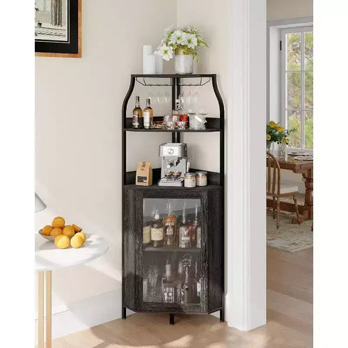 Mobile bar angolare da 68 pollici, cantinetta industriale a 5 livelli, con portabicchieri e portabottiglie per piccoli spazi, 12 colori, anta in vetro temperato per cucina, soggiorno