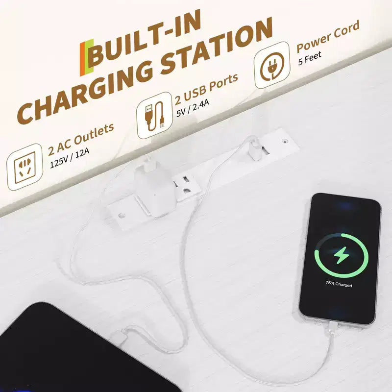 Comò a 10 cassetti in tessuto, mobile TV da centro di intrattenimento con presa di corrente e luce LED per TV da 45-55 pollici, cassettiera con piano in legno per camera da letto