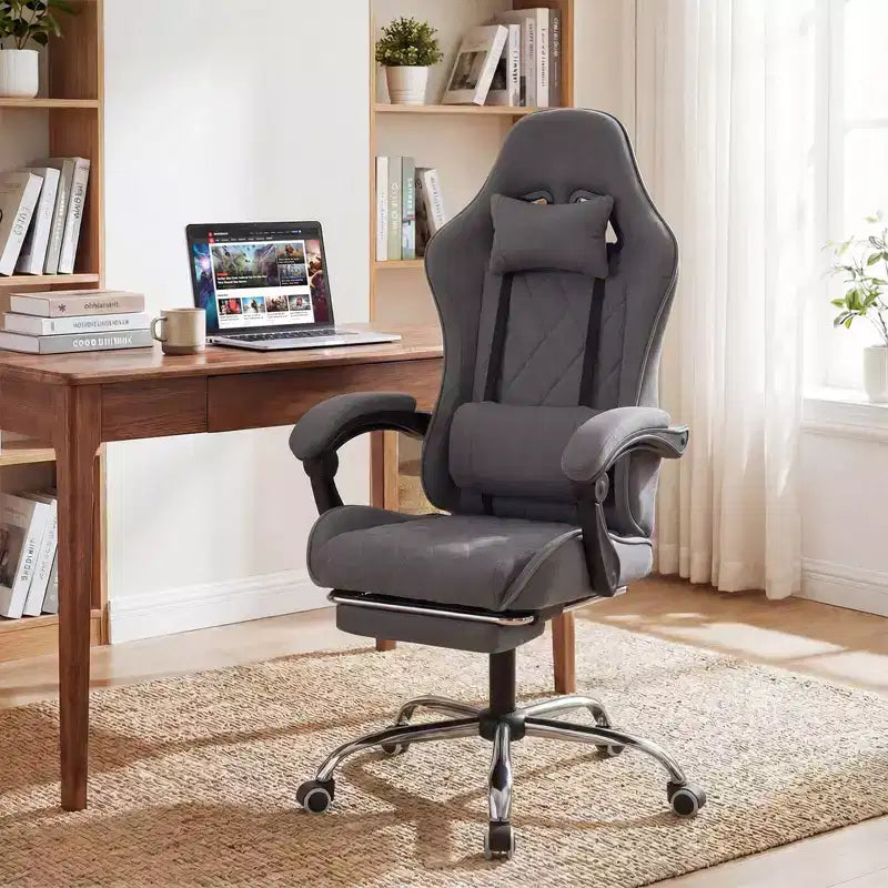 Sedia da gaming con poggiatesta, supporto lombare, braccioli mobili, schienale reclinabile