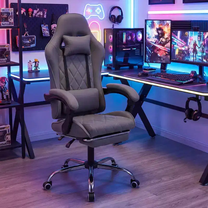 Sedia da gaming con poggiatesta, supporto lombare, braccioli mobili, schienale reclinabile