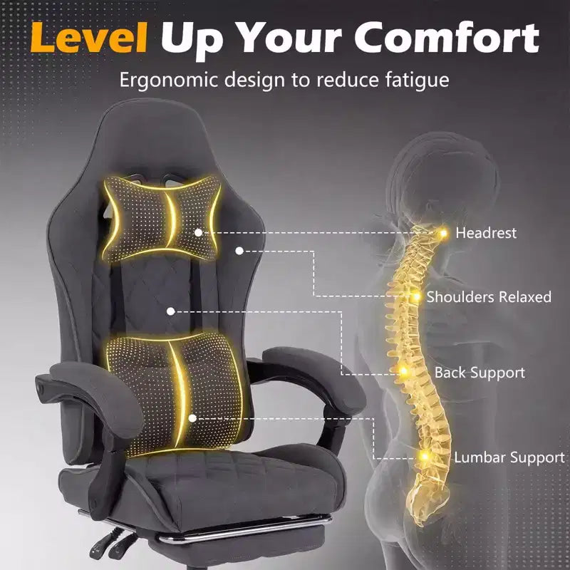 Sedia da gaming con poggiatesta, supporto lombare, braccioli mobili, schienale reclinabile
