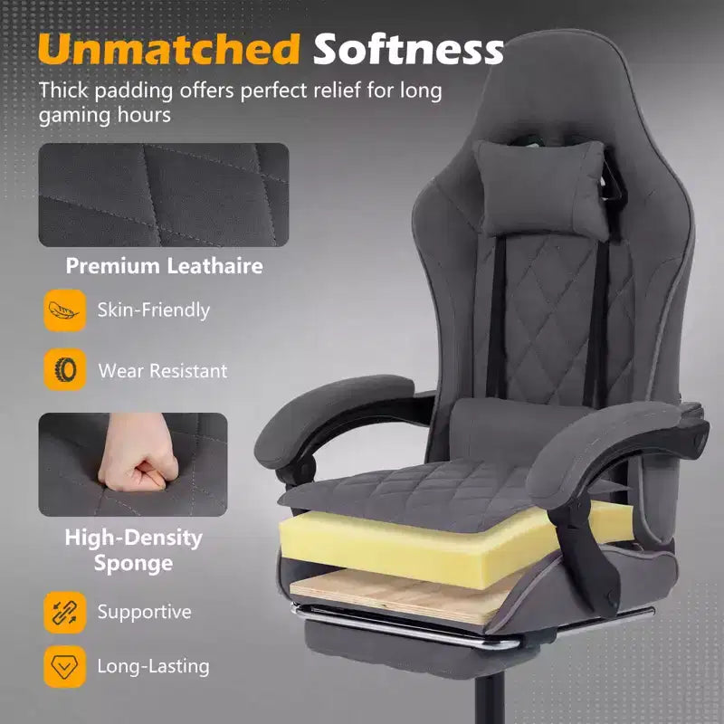 Sedia da gaming con poggiatesta, supporto lombare, braccioli mobili, schienale reclinabile