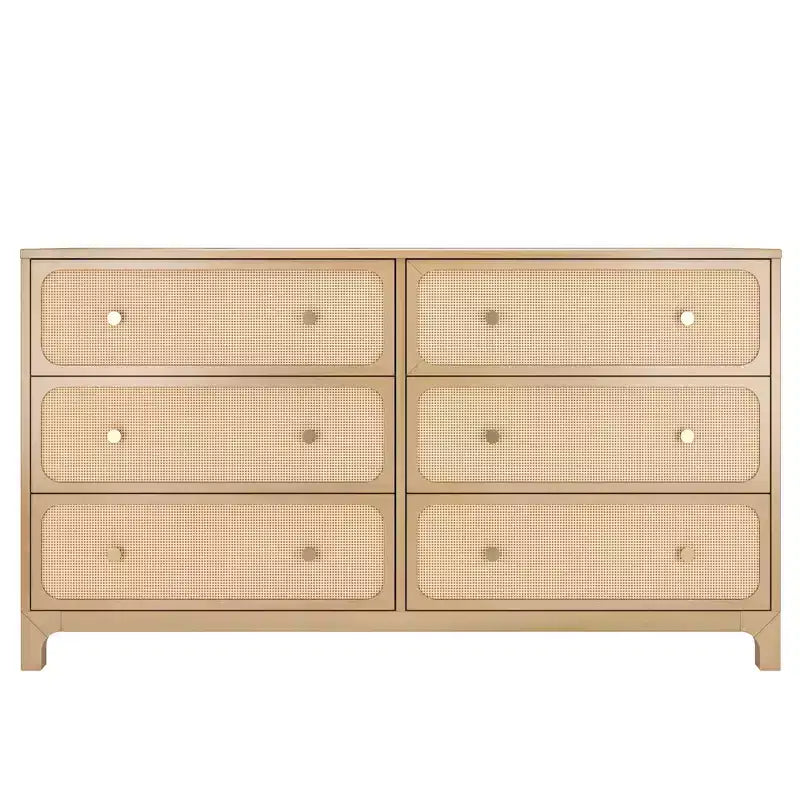 Cassettiera in Rattan a 6 Cassetti con Manopole in Ottone
