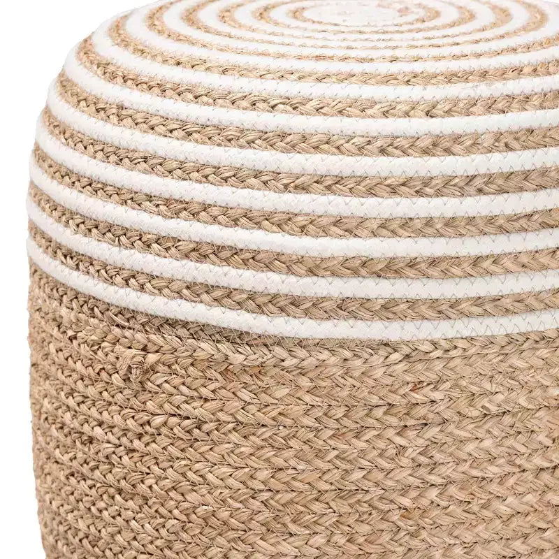 Pouf Ottomano in Erba Marina e Corda Intrecciata Bianco/Marrone Naturale: Rivestimento in Cotone, Nessun Montaggio Richiesto