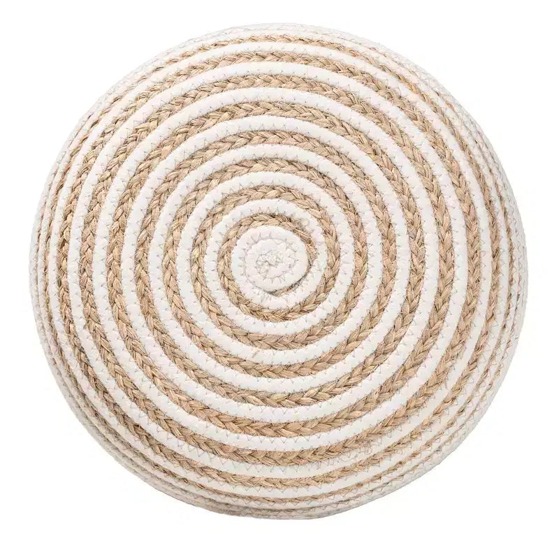 Pouf Ottomano in Erba Marina e Corda Intrecciata Bianco/Marrone Naturale: Rivestimento in Cotone, Nessun Montaggio Richiesto