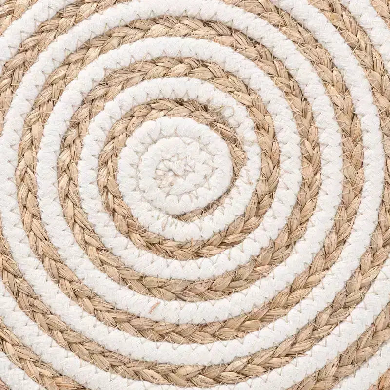 Pouf Ottomano in Erba Marina e Corda Intrecciata Bianco/Marrone Naturale: Rivestimento in Cotone, Nessun Montaggio Richiesto