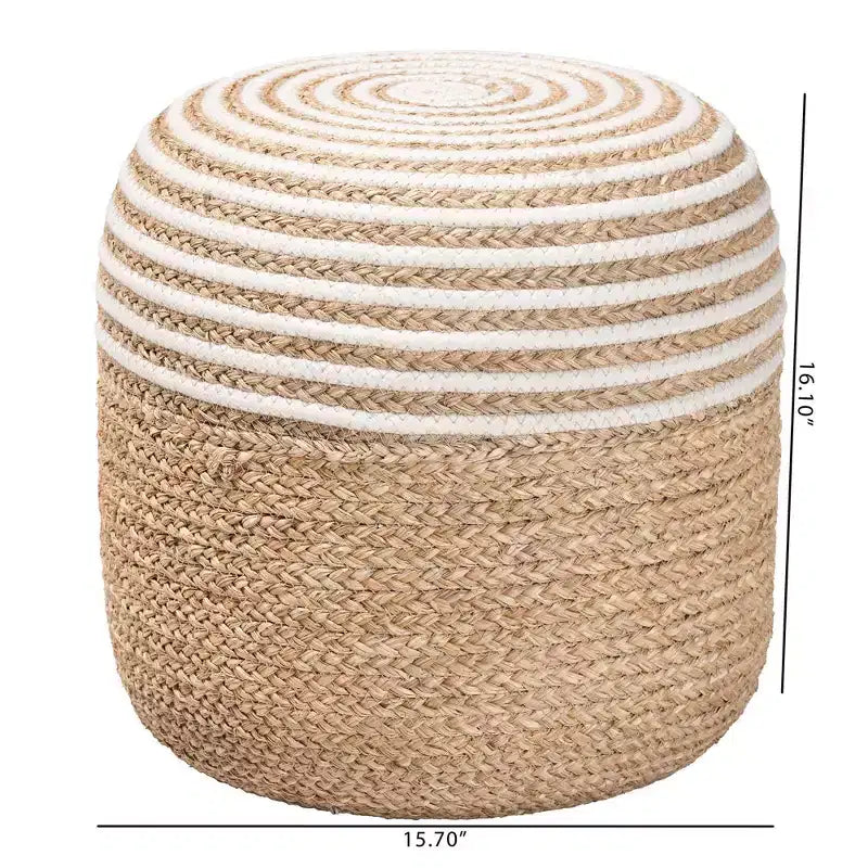 Pouf Ottomano in Erba Marina e Corda Intrecciata Bianco/Marrone Naturale: Rivestimento in Cotone, Nessun Montaggio Richiesto