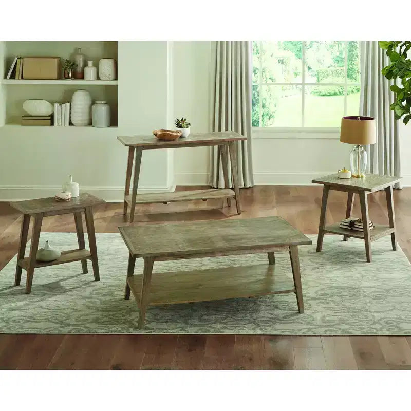 Tavolino Quadrato Naturale: Legno di Mango, Stile Moderno di Metà Secolo, Ripiano Contenitore