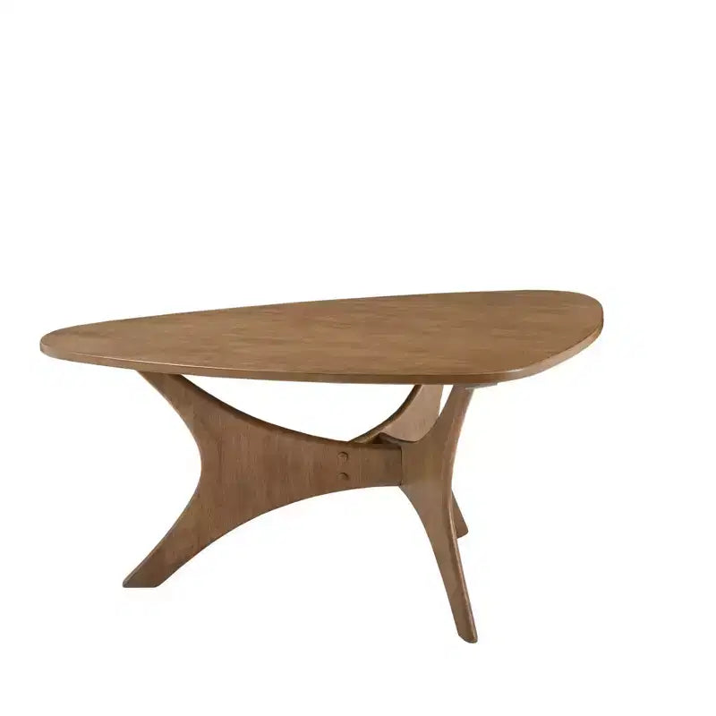 Tavolino da Caffè Triangolare in Legno Marrone Chiaro: Moderno Metà Secolo, Finitura Olmo, Base Unica a Croce
