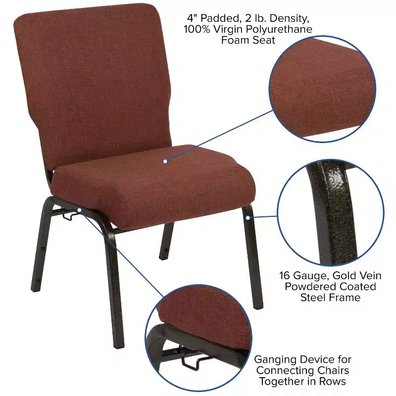 Sedia per auditorium Advantage - Sedia imbottita impilabile - Sedile largo 52 cm - Tessuto cannella/Struttura venata oro