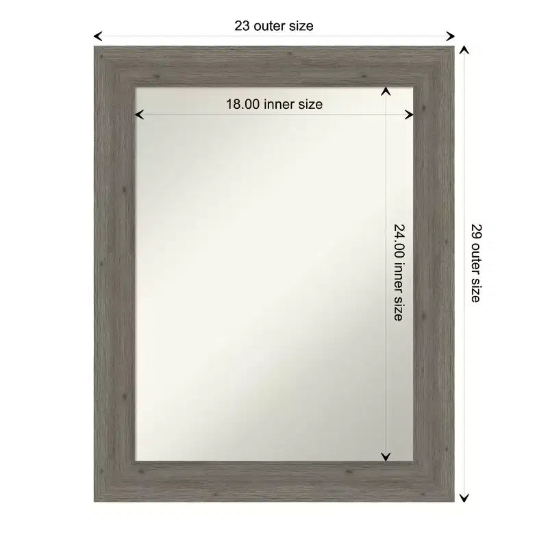 Specchio da parete per bagno in legno, stretto, non smussato, grigio Fencepost, 28,5 x 22,5 pollici