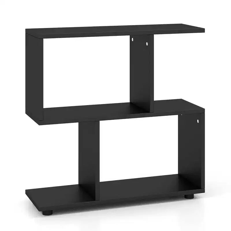 2 PZ Libreria a 2 Ripiani Indipendente in Legno Espositore a Forma di S Scaffale Contenitore Nero/Marrone