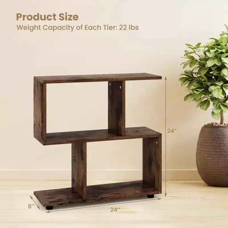 2 PZ Libreria a 2 Ripiani Indipendente in Legno Espositore a Forma di S Scaffale Contenitore Nero/Marrone