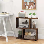 2 PZ Libreria a 2 Ripiani Indipendente in Legno Espositore a Forma di S Scaffale Contenitore Nero/Marrone
