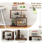 2 PZ Libreria a 2 Ripiani Indipendente in Legno Espositore a Forma di S Scaffale Contenitore Nero/Marrone