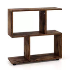 2 PZ Libreria a 2 Ripiani Indipendente in Legno Espositore a Forma di S Scaffale Contenitore Nero/Marrone