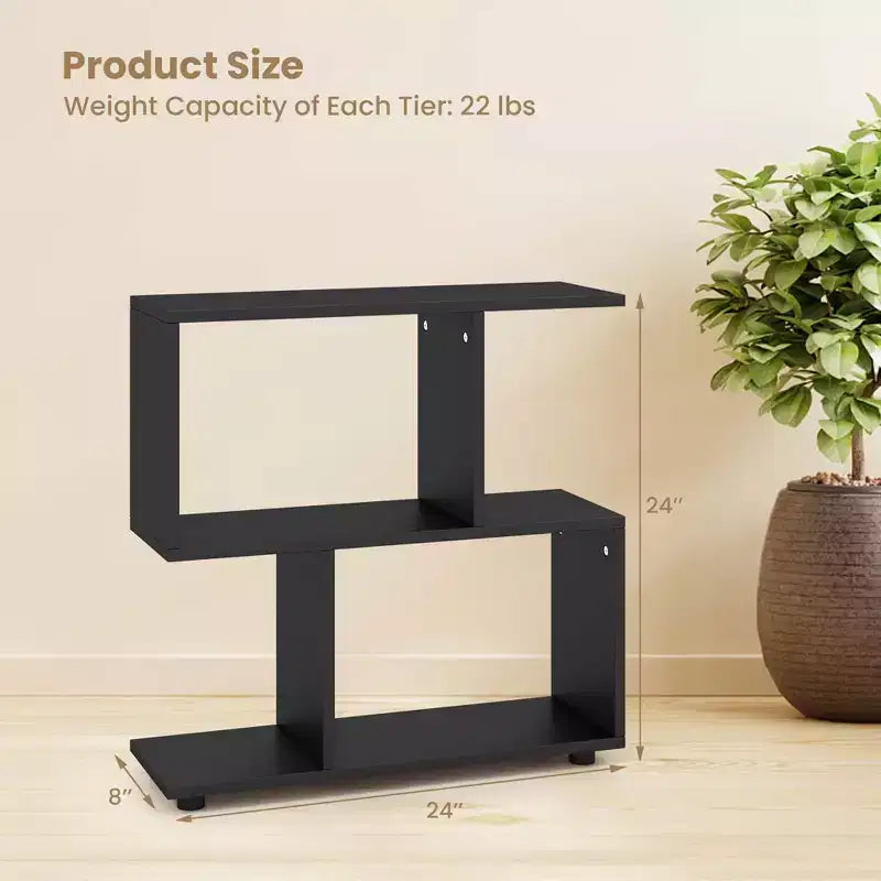 2 PZ Libreria a 2 Ripiani Indipendente in Legno Espositore a Forma di S Scaffale Contenitore Nero/Marrone