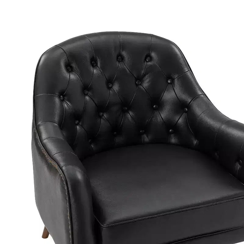 Poltrona a botte per soggiorno Justo 28.5 Wide Tufted in vera pelle con gambe in legno massello| ART OF LIVING DESIGNS