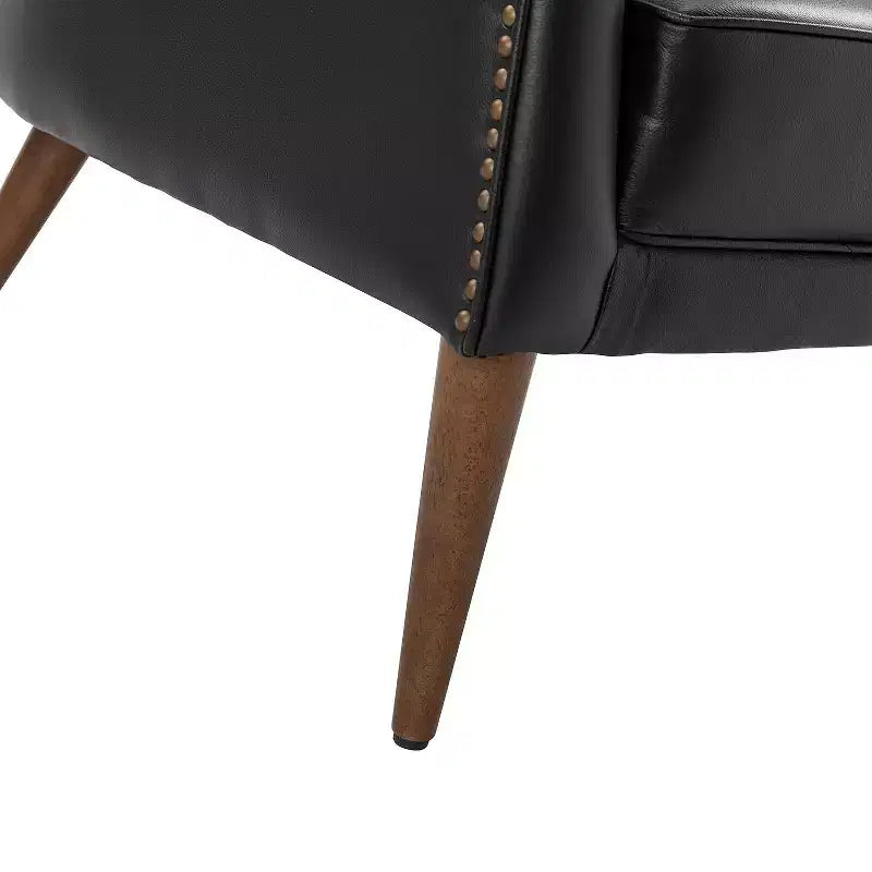 Poltrona a botte per soggiorno Justo 28.5 Wide Tufted in vera pelle con gambe in legno massello| ART OF LIVING DESIGNS