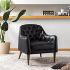 Poltrona a botte per soggiorno Justo 28.5 Wide Tufted in vera pelle con gambe in legno massello| ART OF LIVING DESIGNS