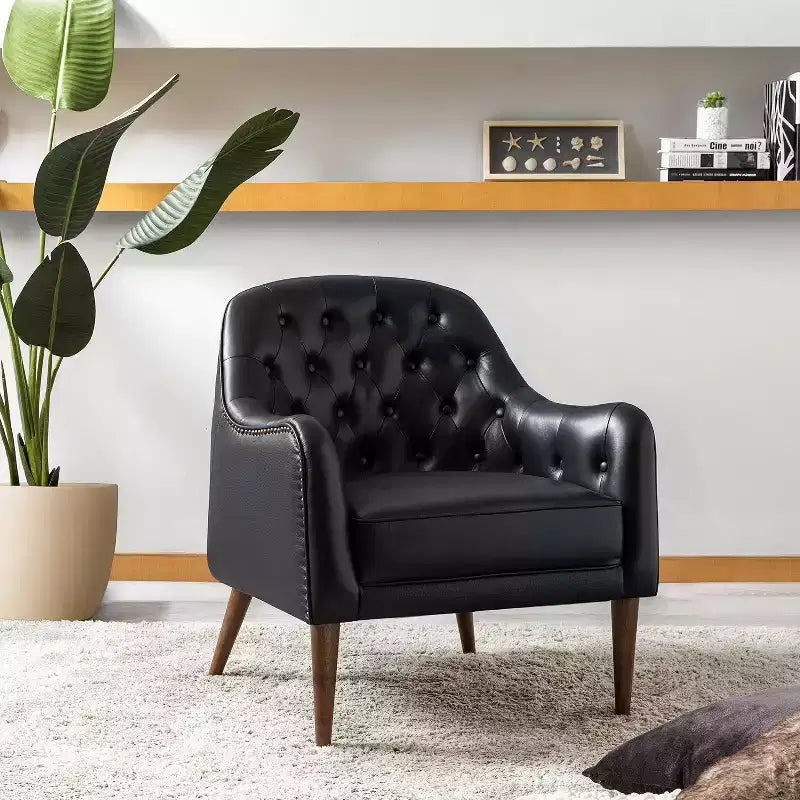 Poltrona a botte per soggiorno Justo 28.5 Wide Tufted in vera pelle con gambe in legno massello| ART OF LIVING DESIGNS