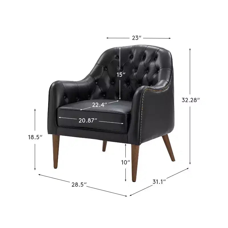 Poltrona a botte per soggiorno Justo 28.5 Wide Tufted in vera pelle con gambe in legno massello| ART OF LIVING DESIGNS