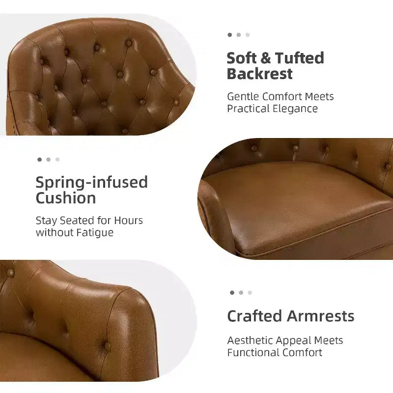 Poltrona a botte per soggiorno Justo 28.5 Wide Tufted in vera pelle con gambe in legno massello| ART OF LIVING DESIGNS