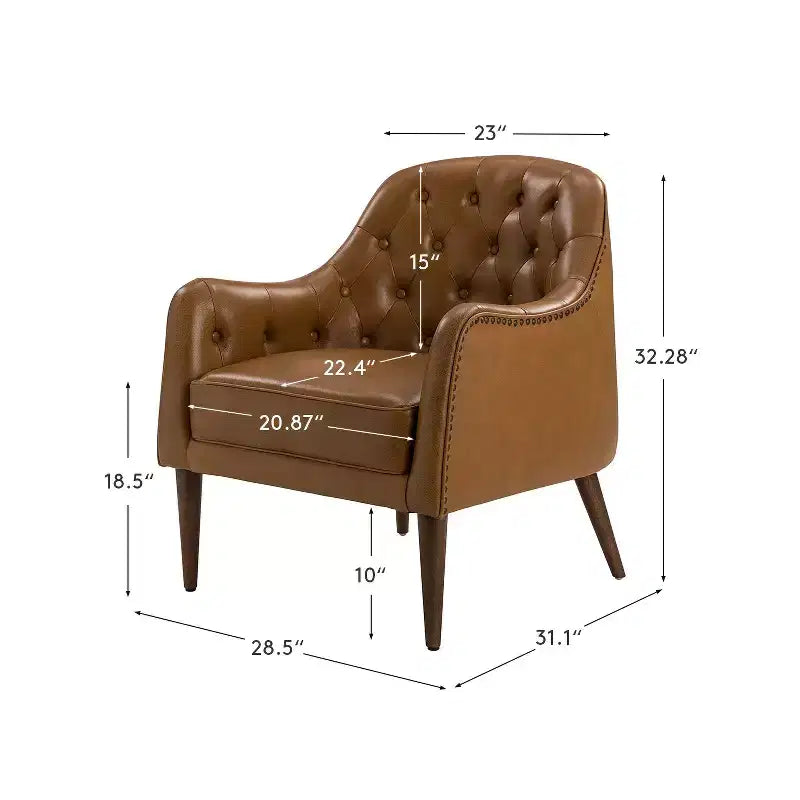 Poltrona a botte per soggiorno Justo 28.5 Wide Tufted in vera pelle con gambe in legno massello| ART OF LIVING DESIGNS