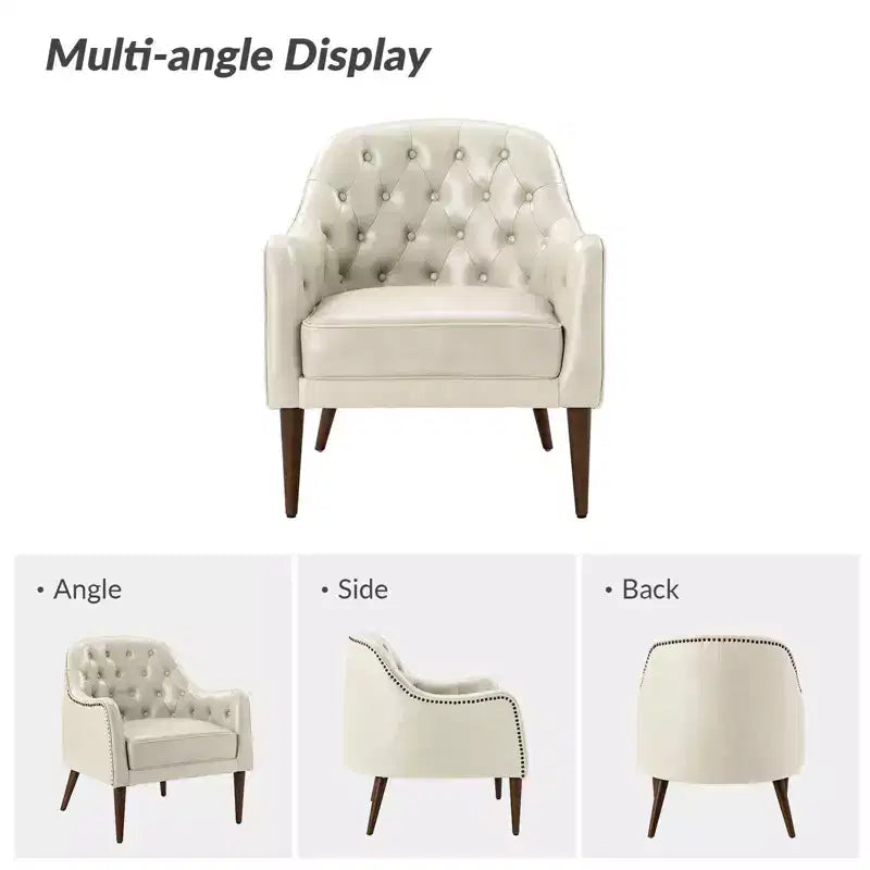 Poltrona a botte per soggiorno Justo 28.5 Wide Tufted in vera pelle con gambe in legno massello| ART OF LIVING DESIGNS