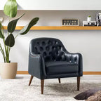 Poltrona a botte per soggiorno Justo 28.5 Wide Tufted in vera pelle con gambe in legno massello| ART OF LIVING DESIGNS