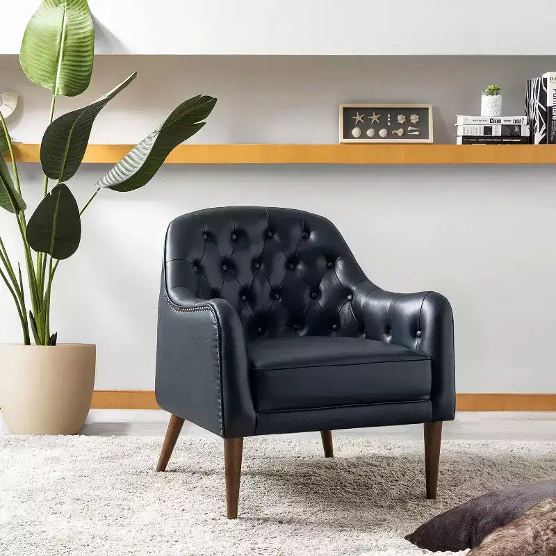 Poltrona a botte per soggiorno Justo 28.5 Wide Tufted in vera pelle con gambe in legno massello| ART OF LIVING DESIGNS