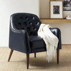 Poltrona a botte per soggiorno Justo 28.5 Wide Tufted in vera pelle con gambe in legno massello| ART OF LIVING DESIGNS