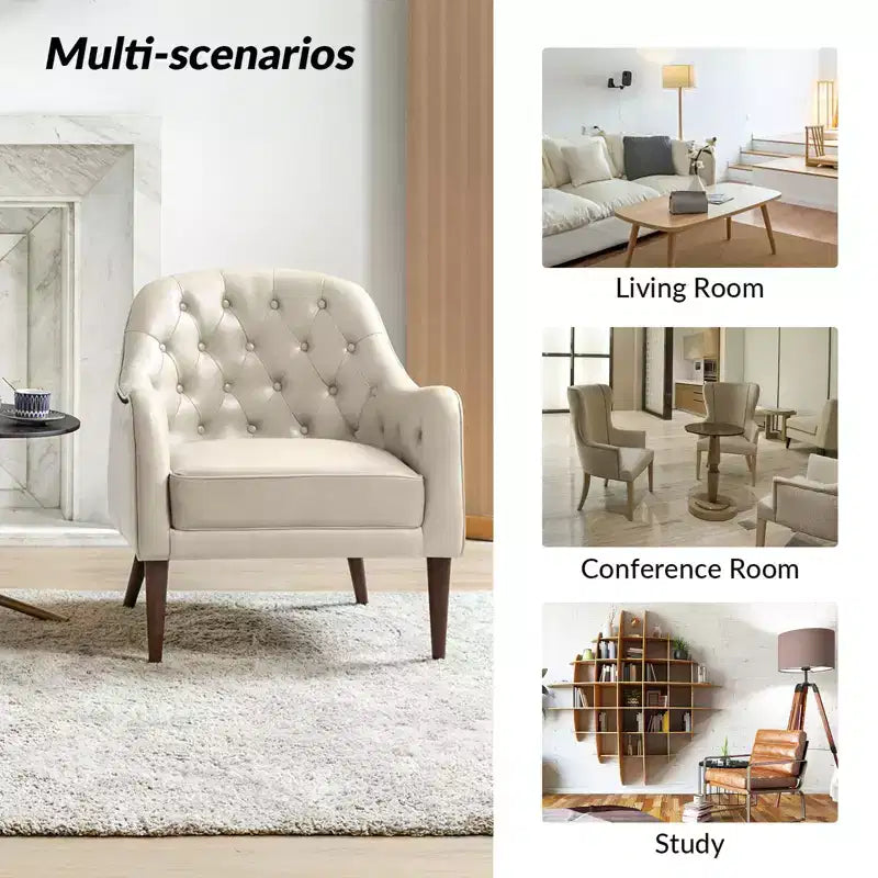 Poltrona a botte per soggiorno Justo 28.5 Wide Tufted in vera pelle con gambe in legno massello| ART OF LIVING DESIGNS