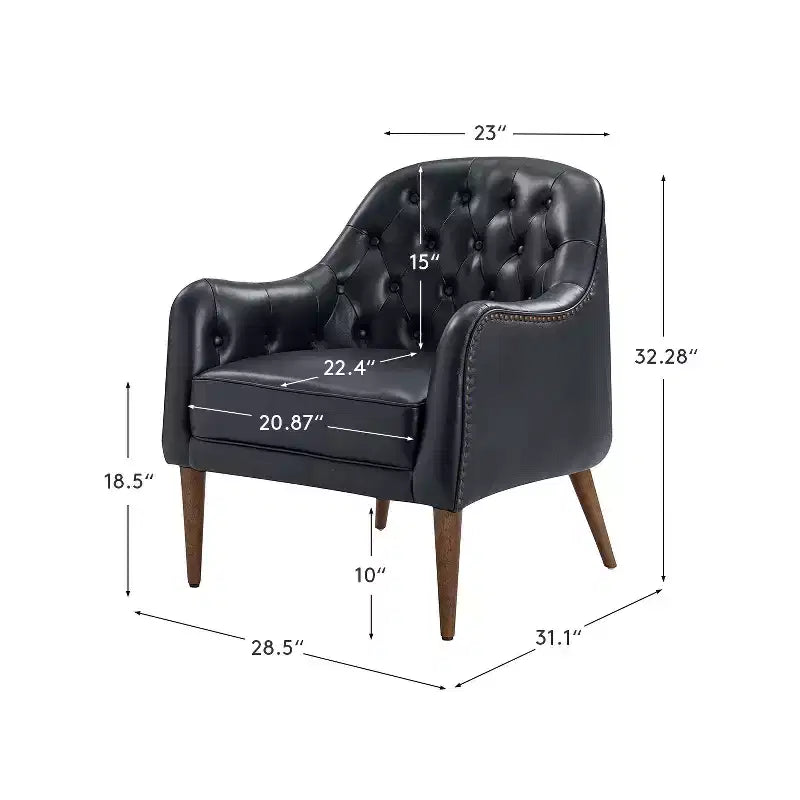 Poltrona a botte per soggiorno Justo 28.5 Wide Tufted in vera pelle con gambe in legno massello| ART OF LIVING DESIGNS